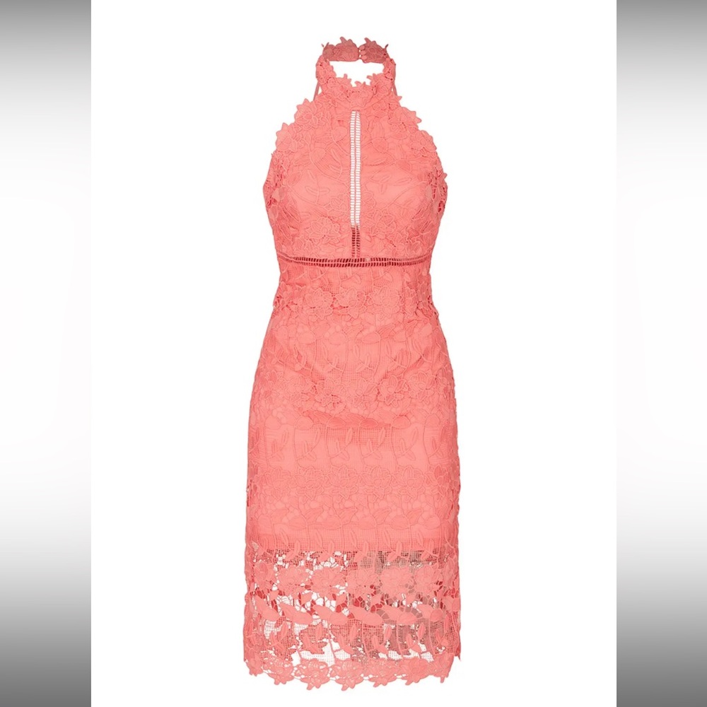 Bardot Noni Coral Pink Lace Halter Midi Dress